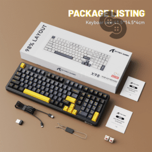 Attack Shark X98 RGB Wireless Mechanical Keyboard – Blueberry Switch - retail box and accessories