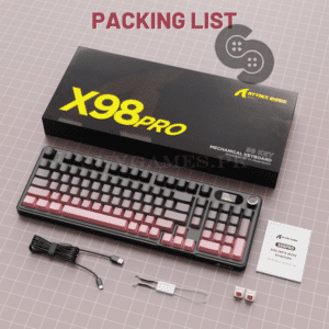 Attack Shark X98 Pro RGB Wireless Mechanical Keyboard – Blueberry Switch - retail box and accessories
