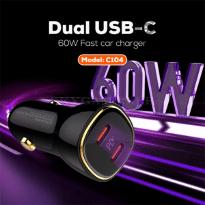 LDNIO 60W Dual USB-C Car Charger - C104 - product view