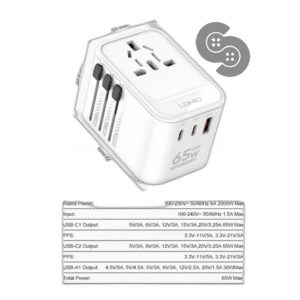 LDNIO 65W GaN 3-Port Universal Travel Adapter - Z6 - front view