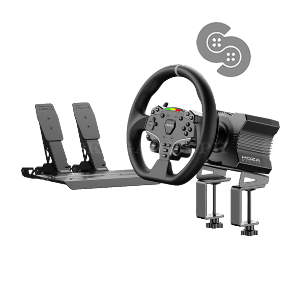MOZA R5 Bundle - wheel base, ES steering wheel, SR-P Lite pedals and desk clamp