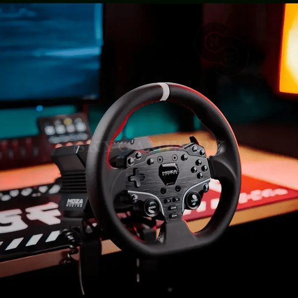 MOZA R5 Bundle in a desk racing setup