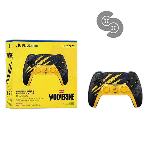 PS5 Controller Marvel's Wolverine Battle Yellow Limited Edition - retail box and controller