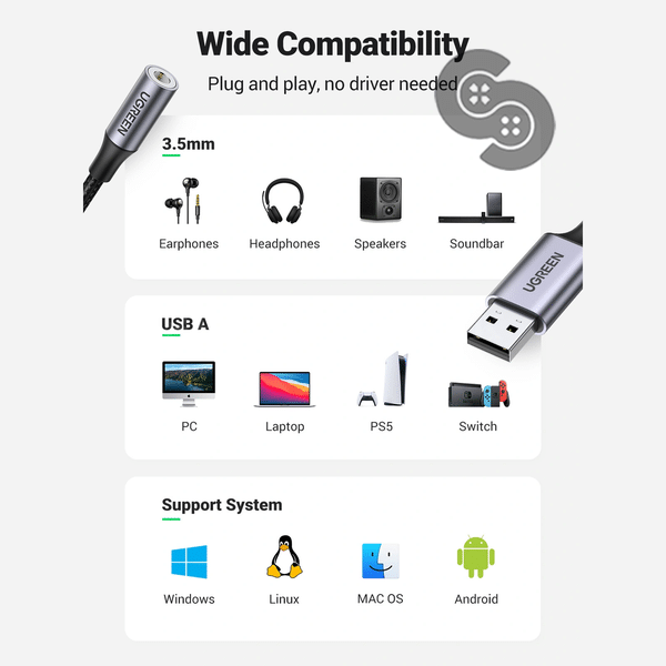 UGREEN USB to 3.5mm Headset Adapter - UGREEN 30757 product view 5